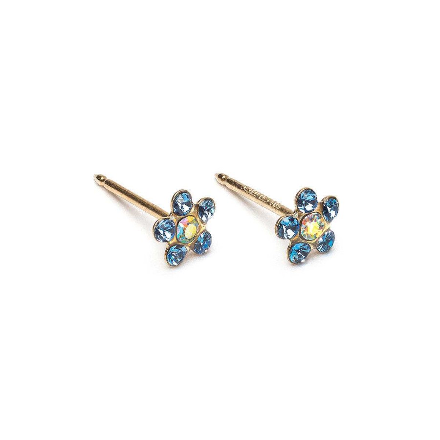 Earrings Simply Whispers | 14K Gold Sapphire & Aurora Borealis Daisy Stud Earrings