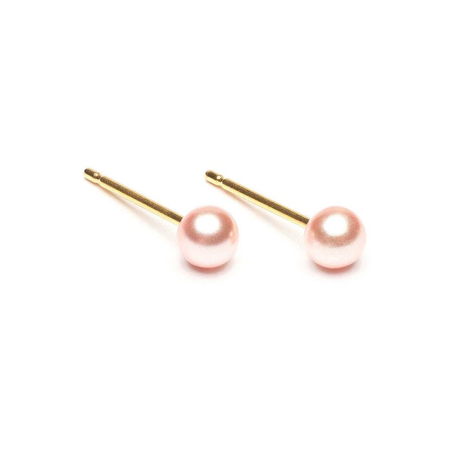 Earrings Simply Whispers | Gold Plated 4 Mm Pink Pearl Stud Earrings