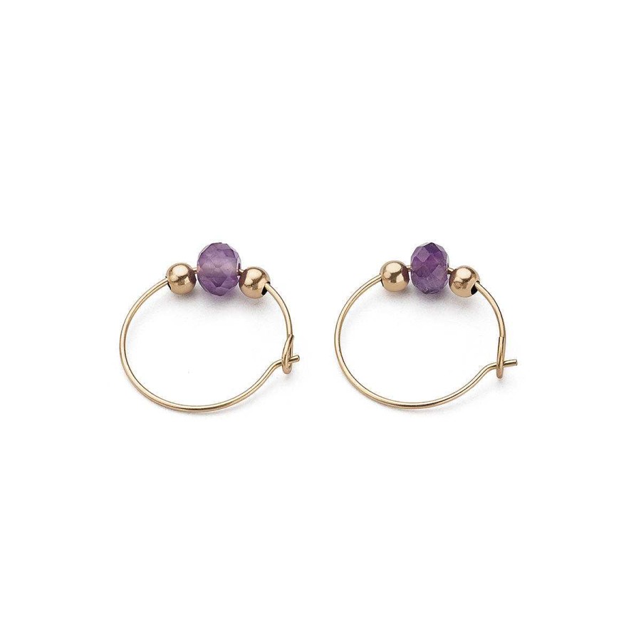 Earrings Simply Whispers | 14K Gold Amethyst Charm 12 Mm Hoop Earrings