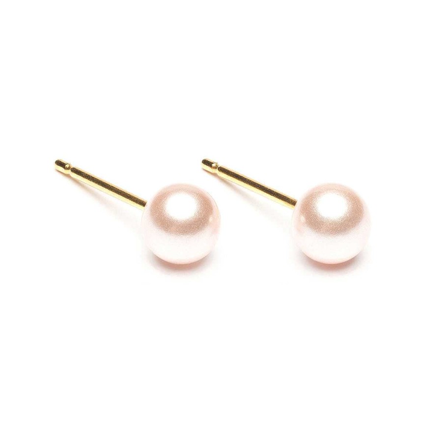 Earrings Simply Whispers | Gold Plated 5 Mm Pink Pearl Stud Earrings