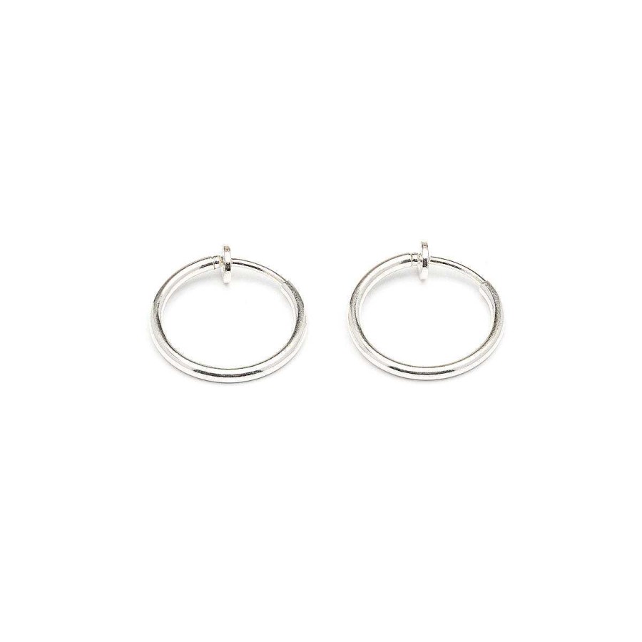 Earrings Simply Whispers | Silver Plated 17 Mm Spring Illusion Clip-On Hoop Earrings