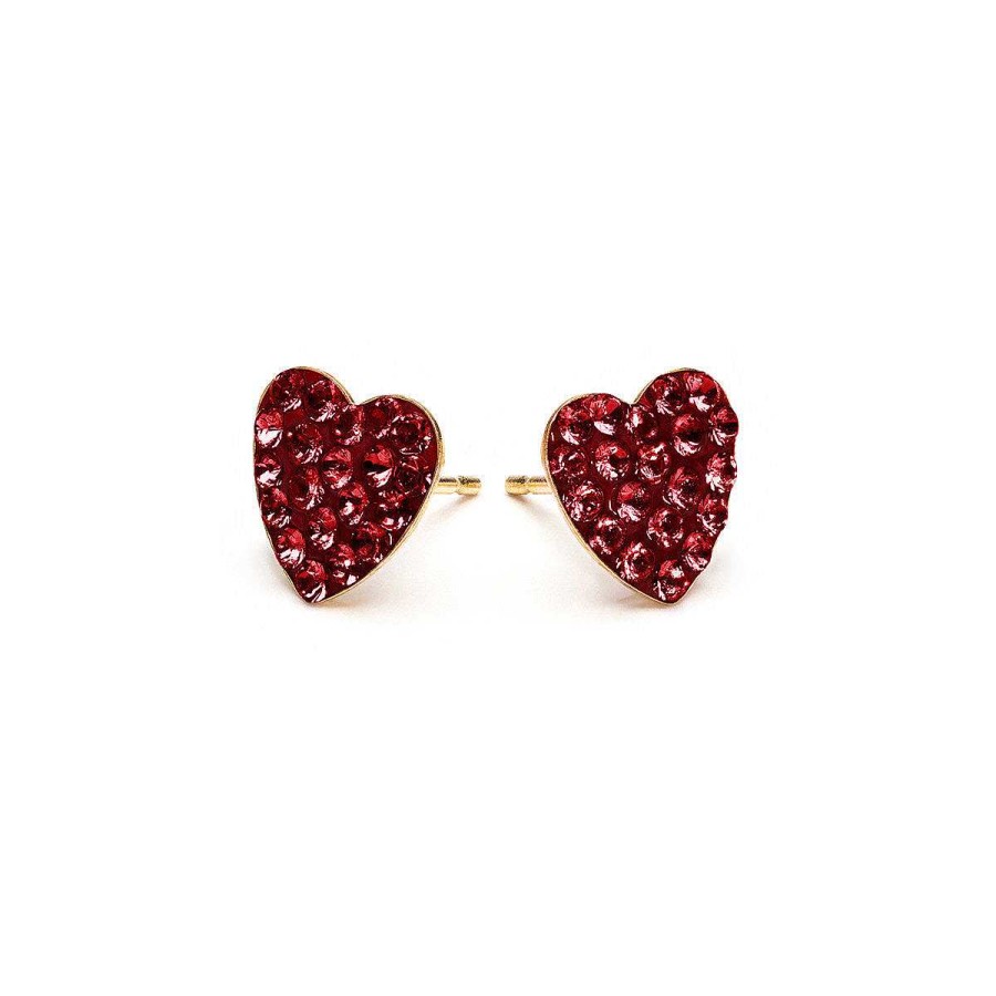 Earrings Simply Whispers | Cherry Pave Heart Stud Earrings Gold Plated