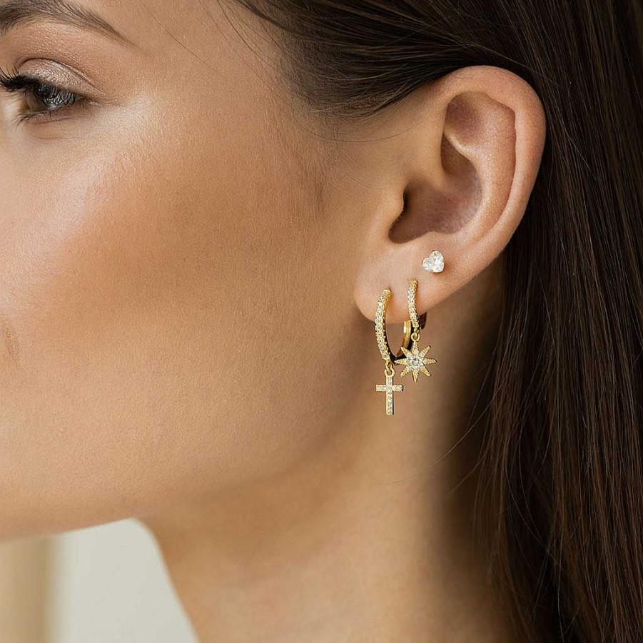 Earrings Simply Whispers | Pave Cross Hoop Earrings