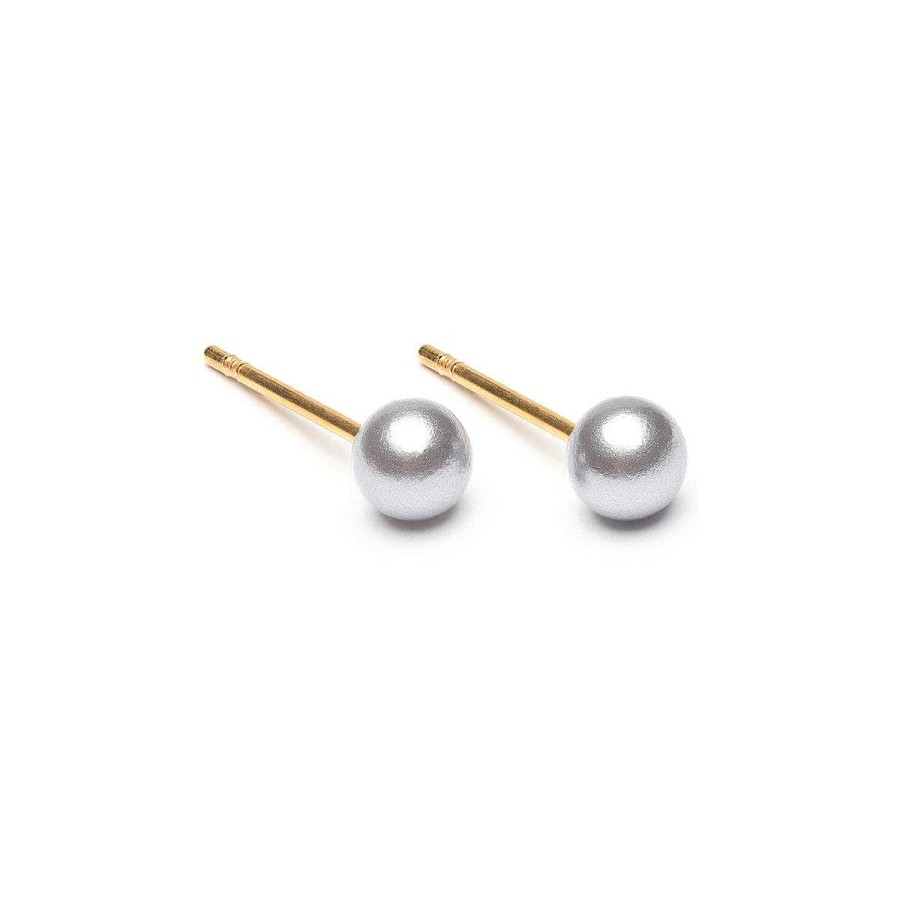 Earrings Simply Whispers | Gold Plated 4 Mm Gray Pearl Stud Earrings