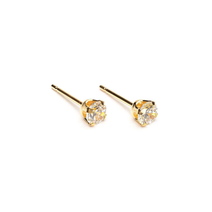 Earrings Simply Whispers | Gold Plated 4 Mm Round Cubic Zirconia Stud Earrings