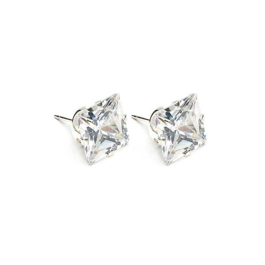 Earrings Simply Whispers | Silver Stud Earrings 10Mm Square Crystal