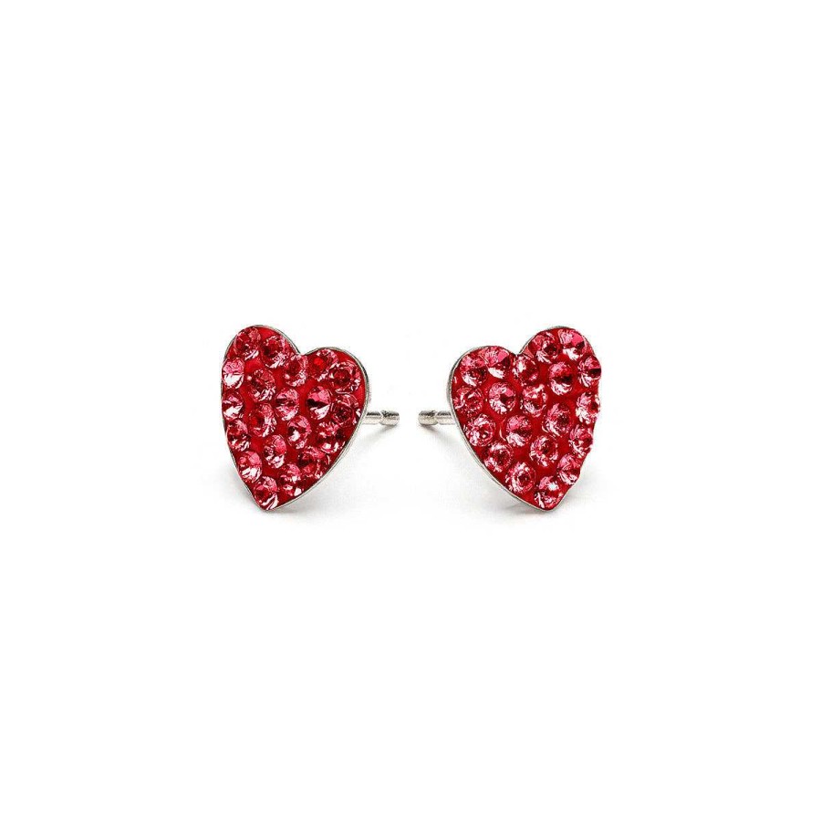 Earrings Simply Whispers | Red Pave Heart Stud Earrings Stainless Steel