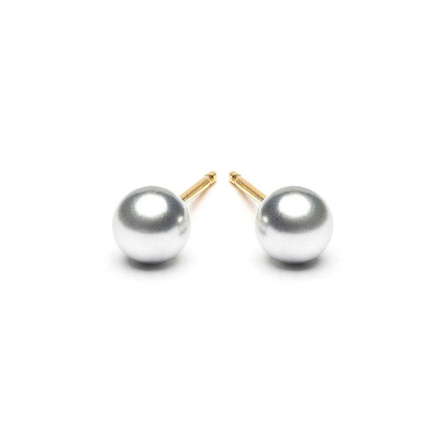 Earrings Simply Whispers | Gold Plated 5 Mm Gray Pearl Stud Earrings