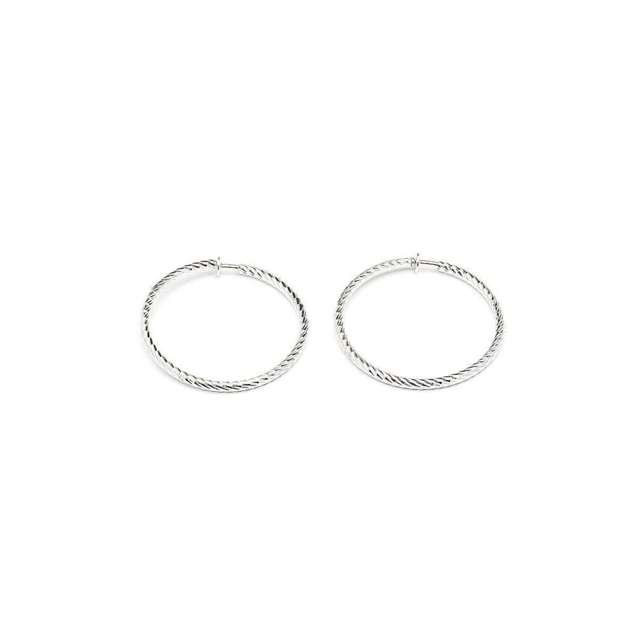 Earrings Simply Whispers | Silver Plated Diamond Cut Big Spring Clip-On Hoop Earrings