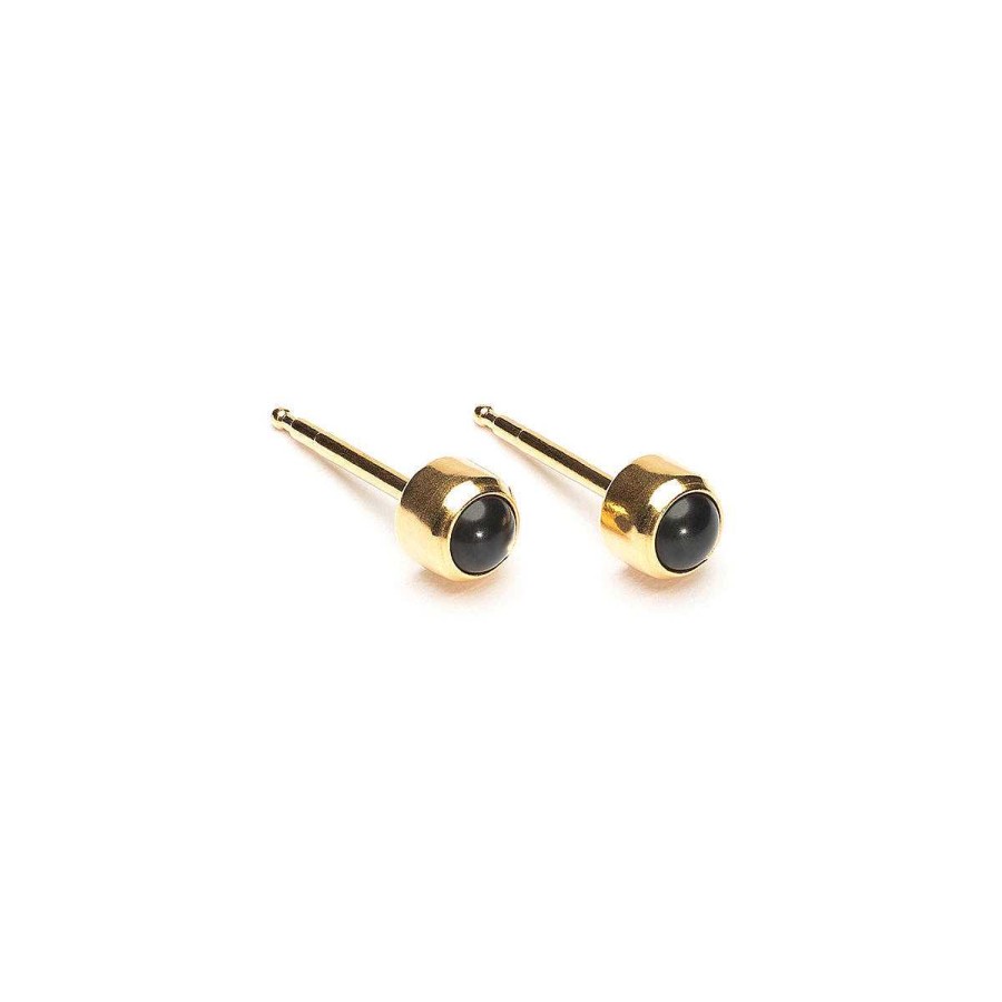 Earrings Simply Whispers | Gold Plated 3 Mm Onyx Stud Earrings