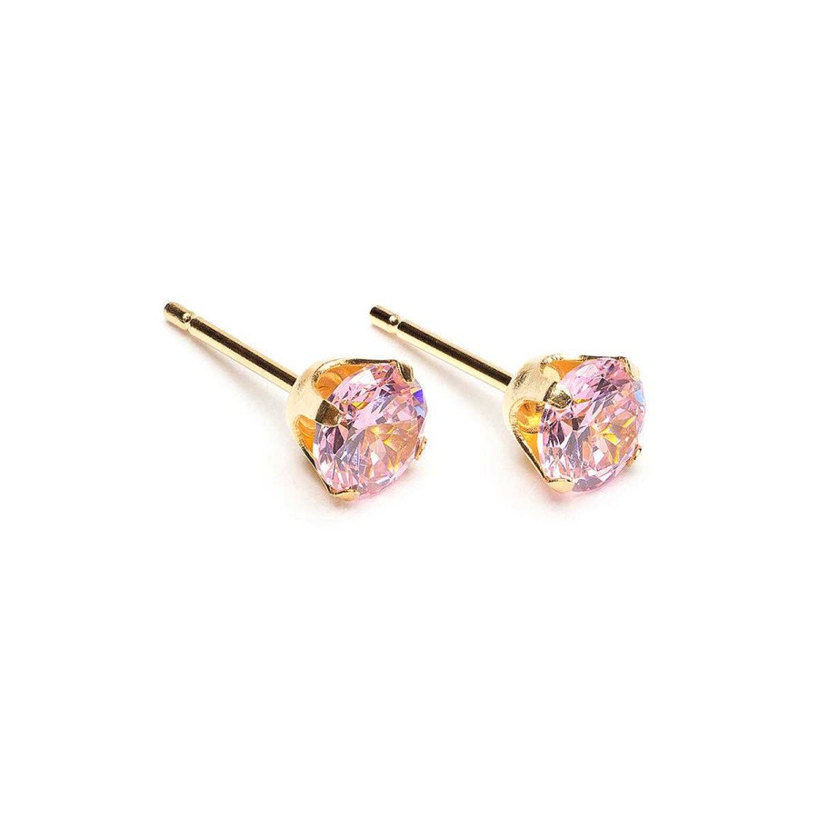 Earrings Simply Whispers | Gold Plated 5 Mm Pink Round Cubic Zirconia Stud Earrings