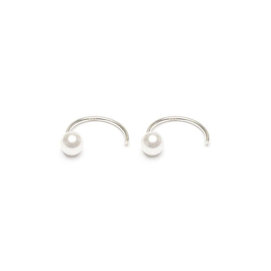 Earrings Simply Whispers | Silver Pearl Huggie Hoops