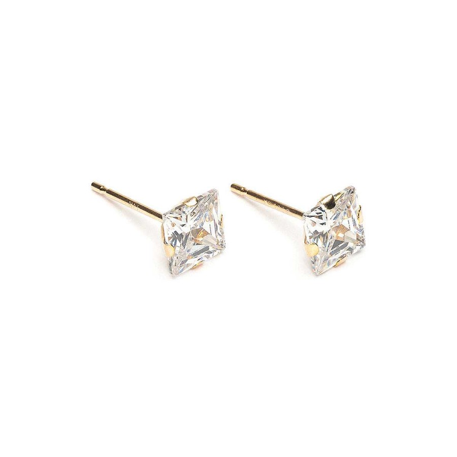 Earrings Simply Whispers | 14K Gold Stud Earrings 5Mm Square Zirconia