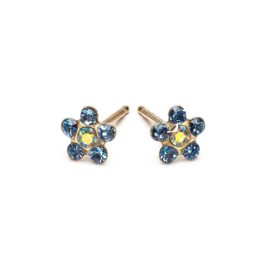 Earrings Simply Whispers | 14K Gold Sapphire & Aurora Borealis Daisy Stud Earrings