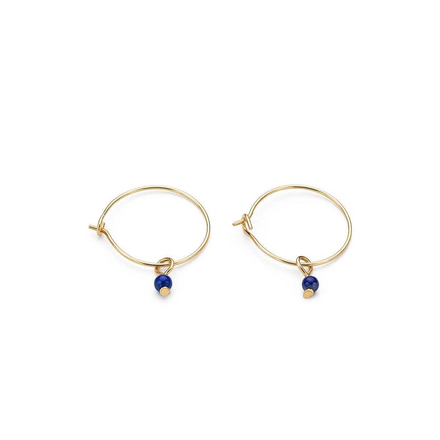 Earrings Simply Whispers | 14K Gold Blue Lapis Charm 12 Mm Hoop Earrings