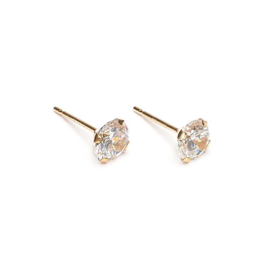 Earrings Simply Whispers | 14K Gold Stud Earrings 5Mm Round Zirconia