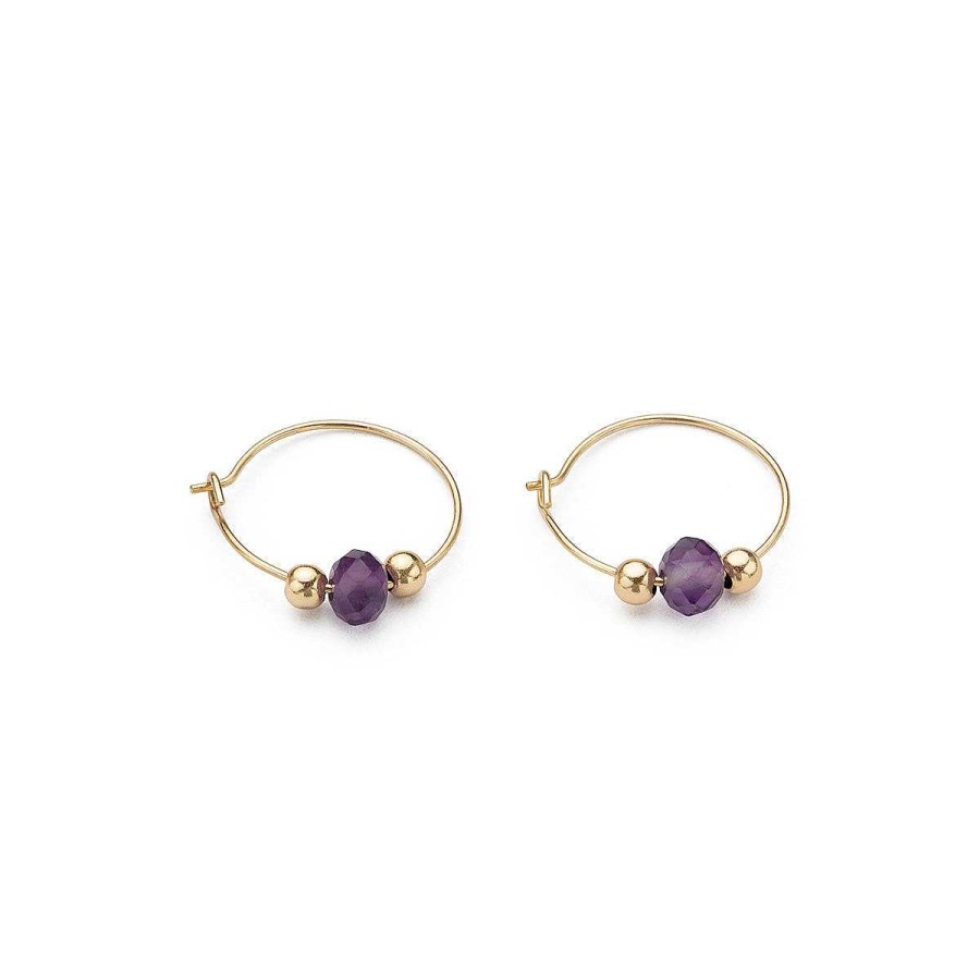 Earrings Simply Whispers | 14K Gold Amethyst Charm 12 Mm Hoop Earrings