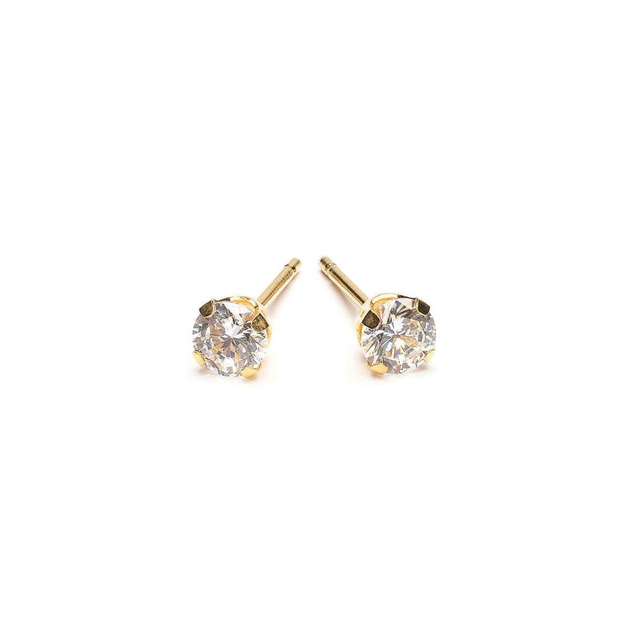 Earrings Simply Whispers | Gold Plated 4 Mm Round Cubic Zirconia Stud Earrings