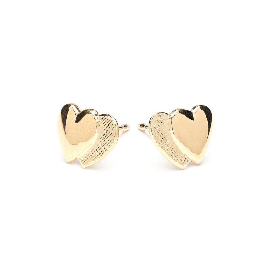 Earrings Simply Whispers | Gold Plated Double Hearts Stud Earrings