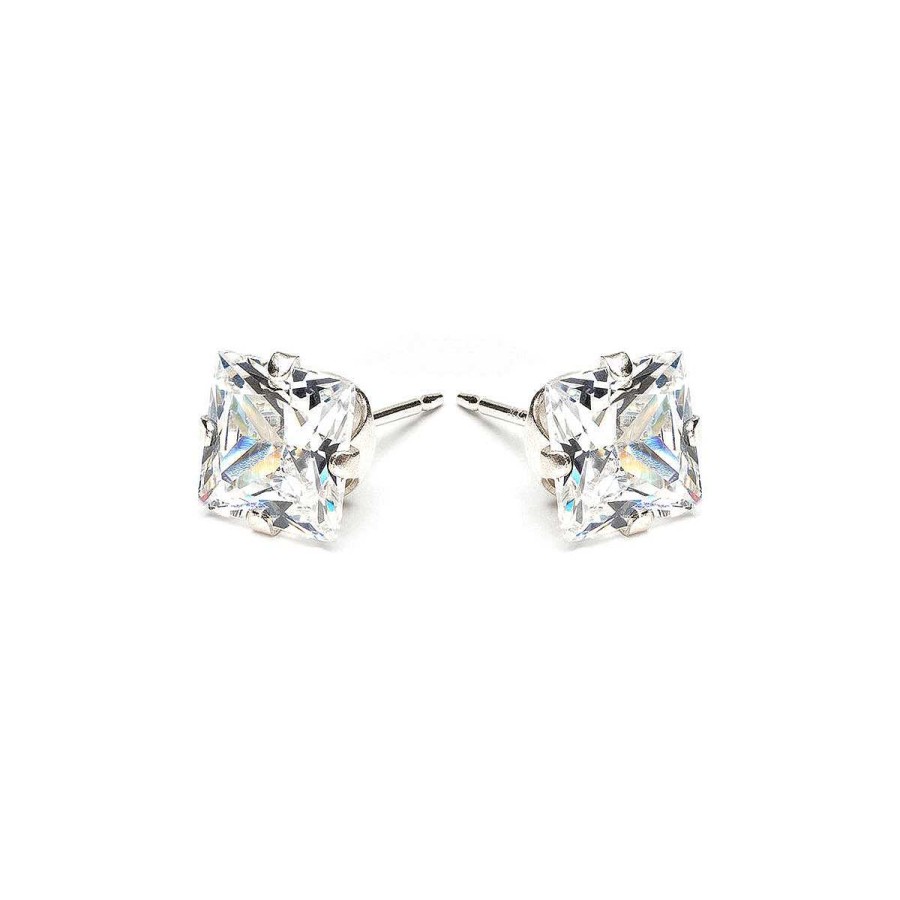 Earrings Simply Whispers | Silver Stud Earrings 6Mm Square Crystal