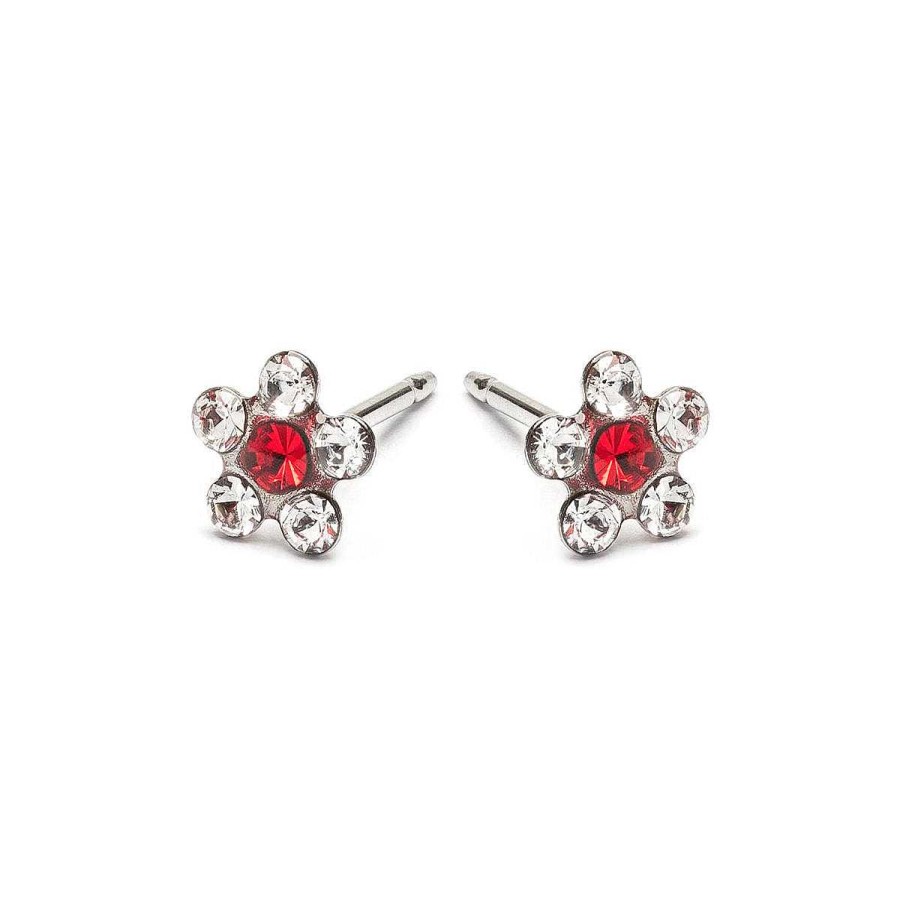 Earrings Simply Whispers | Stainless Steel Red And White Daisy Stud Earrings