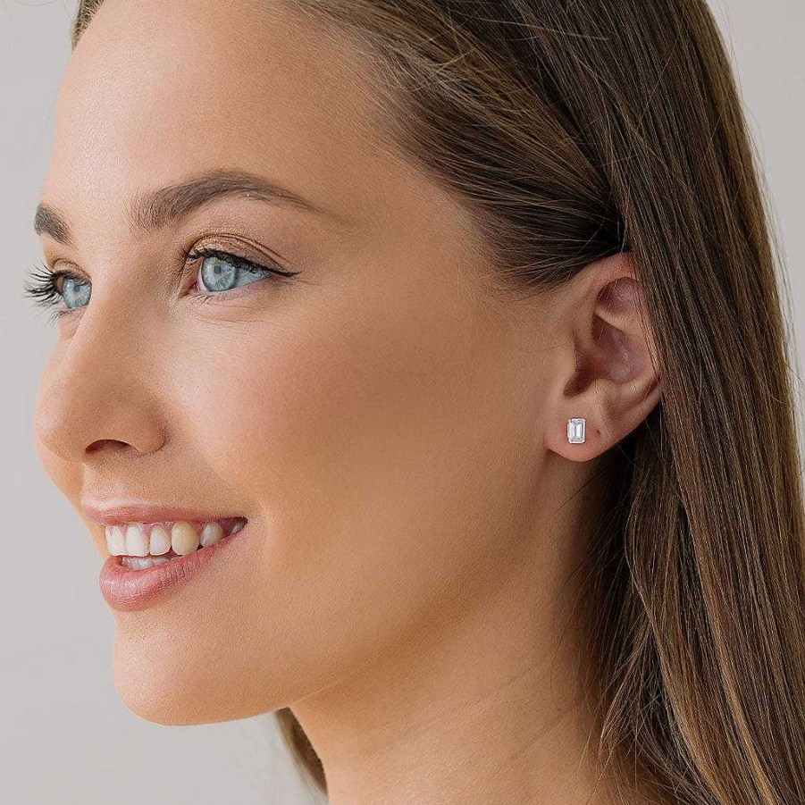 Earrings Simply Whispers | Silver Stud Earrings Emerald Cut Crystal