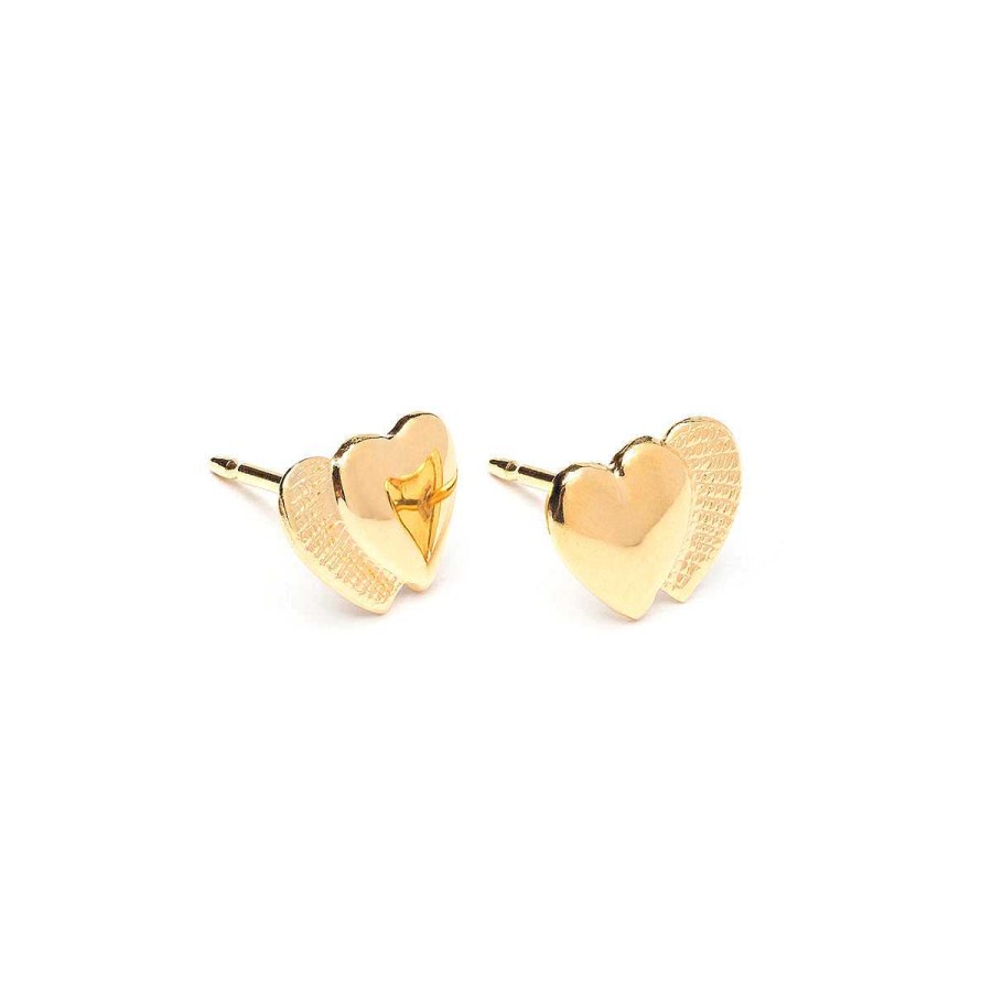 Earrings Simply Whispers | Gold Plated Double Hearts Stud Earrings